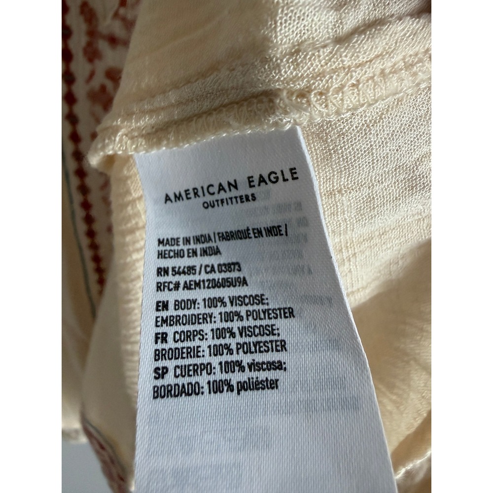 American Eagle Embroidered Large Peasant Blouse Boho Tassel Balloon Sleeve Top - Picture 12 of 12